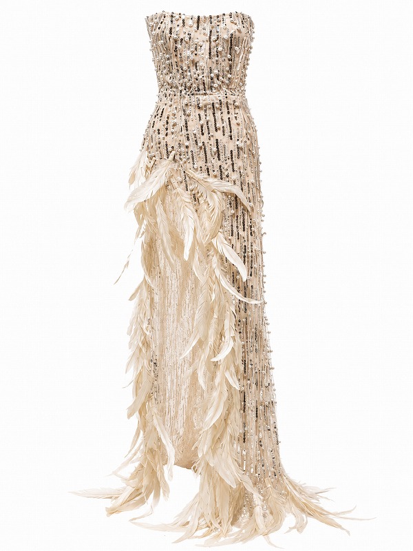 【新品DRESS 2007】総スパンコールパールビジューフェザータイトロングドレス シルバー